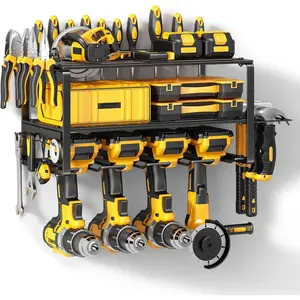 Power Tool Organizer Wall Mount - 150Lbs Load 3 Layers Storage Rack with 4 Drill Holders for Drills Cordless Tools. Heavy Duty Iron Garage Organizer