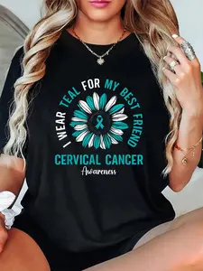 Unisex 100% Cotton I Wear Teal For My Best Friend Cervical Cancer Awareness T-Shirt – Eye-catching Design, Everyday Casual, Street Style Tee