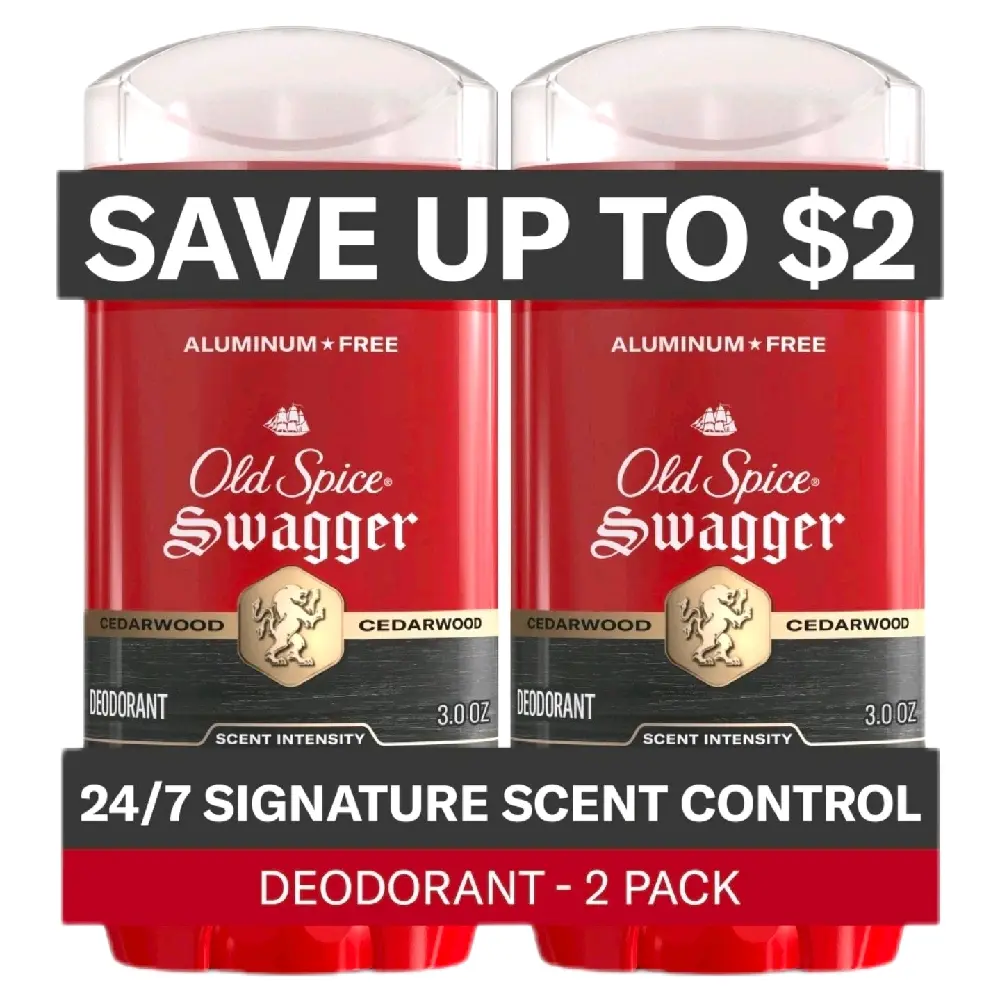Old Spice Swagger Scented Deodorant, Long-Lasting Daily Care for All Skin Types, Sweat-Resistant Formula, 2-Pack, 3.0 oz