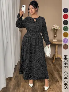 Plus Size Polka Dot Long Woven Fabric Dress for Women, Spring Casual Fitted Fashionable Comfortable Wear, Available in Multiple Colors, Perfect for Any Occasion