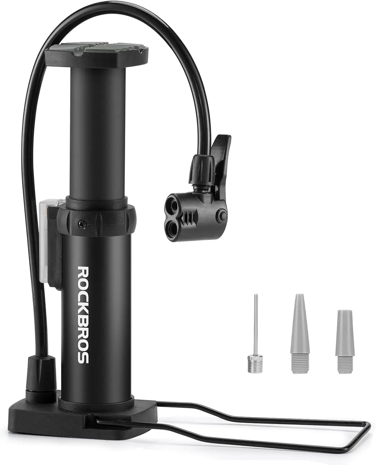 ROCKBROS Bike Pump Mini Portable Bike Tire Pump with Presta & Schrader Dual Valve Aluminum Alloy Bicycle Air Floor Pump Extra Valve and Gas Needle for Road Mountain Bikes E-Bikes & Sports Balls