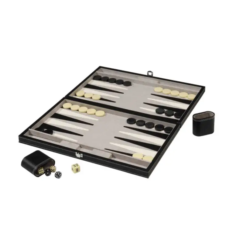 Mainstreet Classics by GLD Products 18-in Foldable Leatherette Backgammon Game Set - Traditional, Compact & Portable, Quiet Surface, White & Black Pieces, Accessories Included, Closed Dimensions, Ages 12+/12 Years Above (Toys & Hobbies, Board Games)