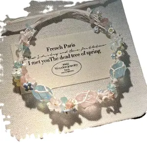 Handmade Braided Synthetic Crystal Stone Bracelet Hand Woven Rope Pink Quartz Strawberry Quartz Beaded Jewelry Gift for Women Girls Youth