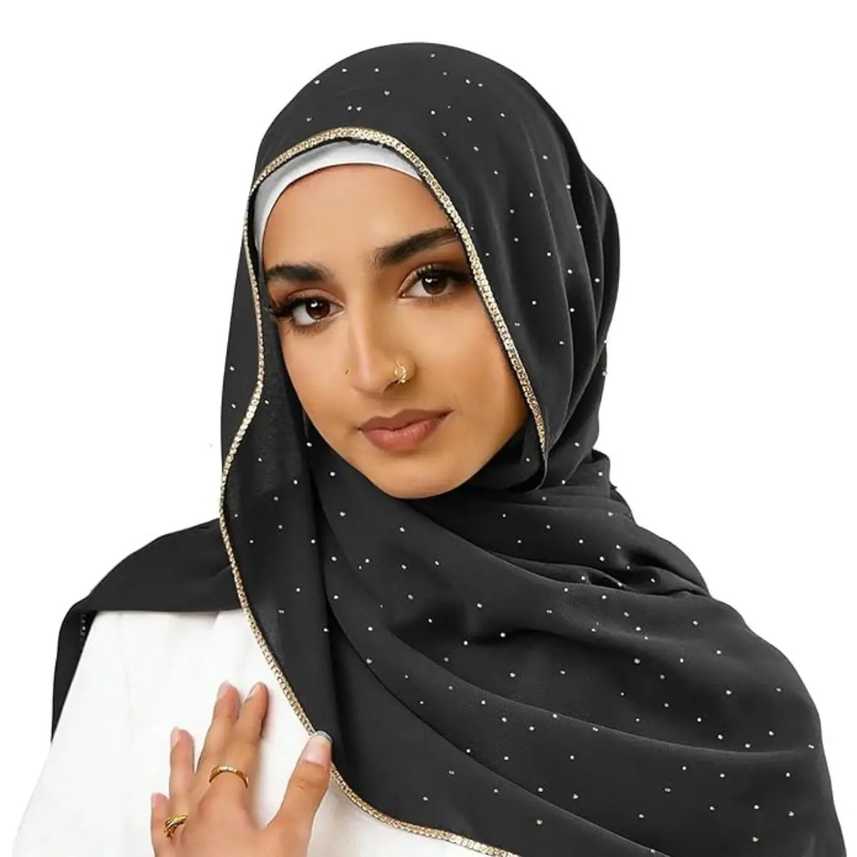 Soft Chiffon Hijab Scarf for Women – Rhinestone Long Shawl Head Wrap