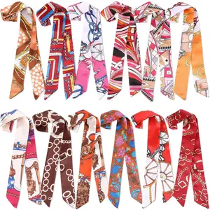Handepo 12 Pcs Women Handbag Head Scarf Hair Purse Scarf Handle Ribbon Satin Head Neckerchief Silk Headband Charm for Gifts