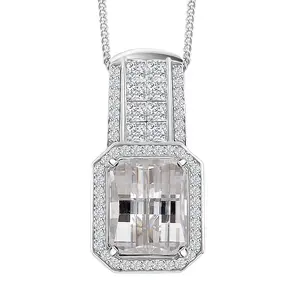 Mosaic Carver Cut Moissanite 4.25 ctw Art Deco Pendant Necklace in Rhodium Over Sterling Silver 18 Inches Christmas Gifts