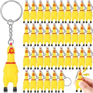 36 Pcs 2.4" Mini Rubber Chicken Keychains Squeaky Screaming Chicken Squeeze Pendant Gag Gifts for Christmas Birthday Party (Yellow)