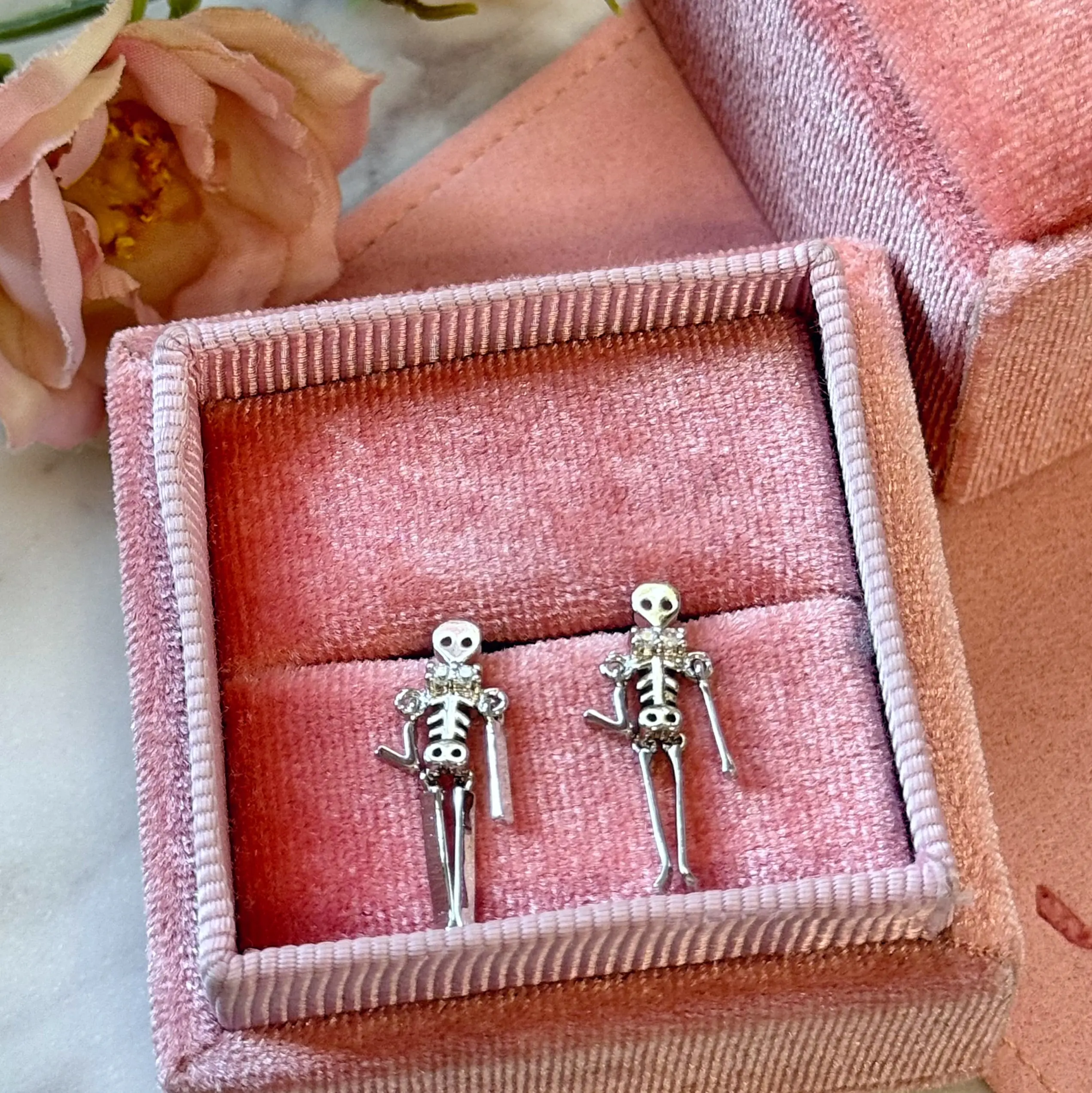 Elegant Gold Halloween Skeleton Earrings, Pushback Closure Costume Jewelry for Women