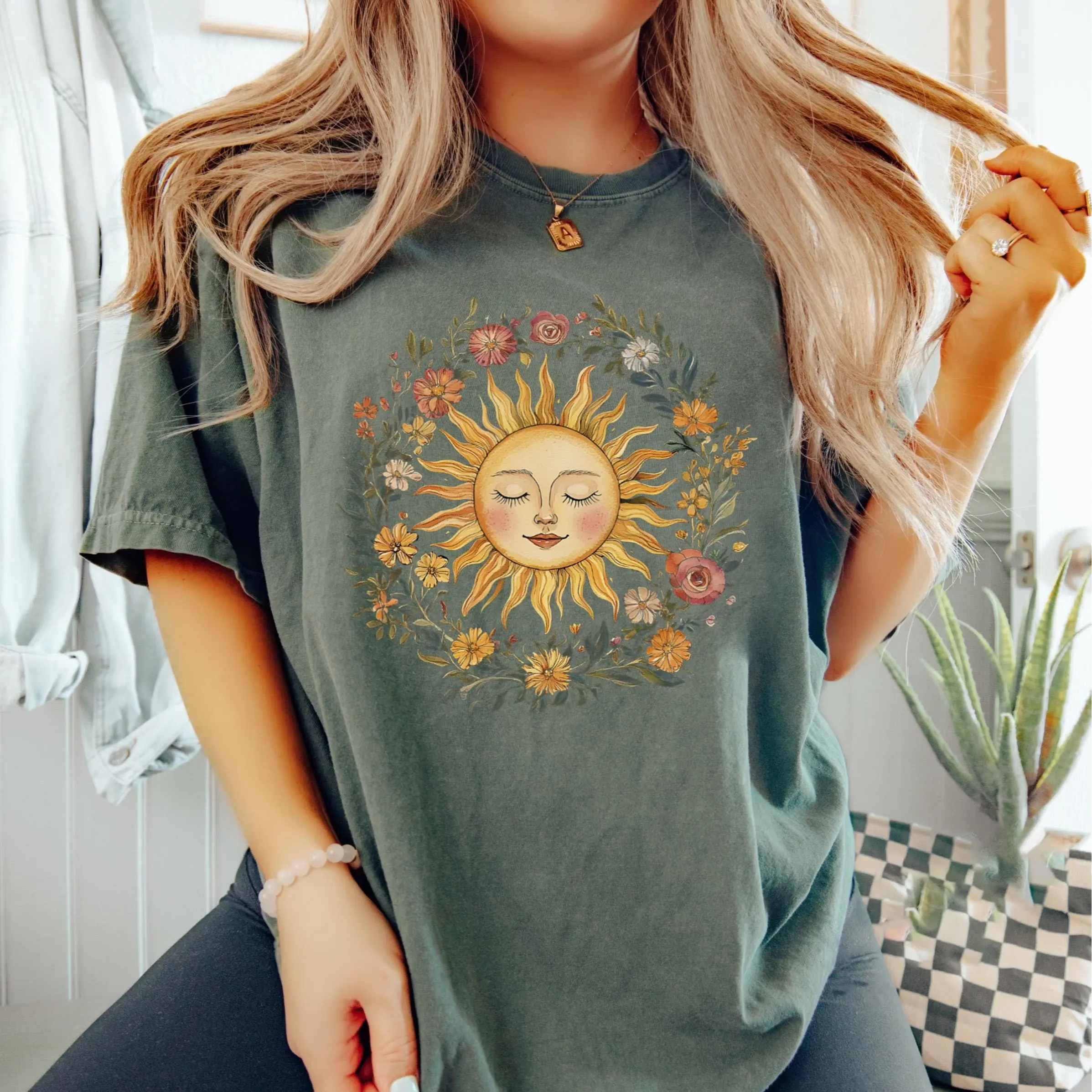 Comfort Colors Boho Spiritual Sun T-Shirt, Vintage Bohemian Tee, Celestial Hippie Clothing, Women Hippy Chic Style, Floral Outfit