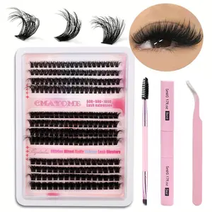 216pcs false eyelash set, 60/80/100D false eyelash extension set, eyelash clusters 8-18mm, eyelash adhesive and sealing, eyelash application tool+special clip for false eyelashes