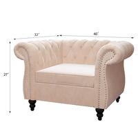 Off-White Velvet 1 Seater Tufted Sofa