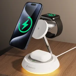 ZEEHOO 4IN1 Wireless Charging Station for iPhone Apple Watch AirPods with Night Light Smartphone Cellphone Charger, Christmas/Thanksgiving Gift for men/Women