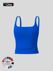 Women's Solid Color Sports Tank Top, Casual Comfy Breathable Sleeveless Sports Top for Yoga Gym Workout Running, Ladies Sportswear for All Seasons
