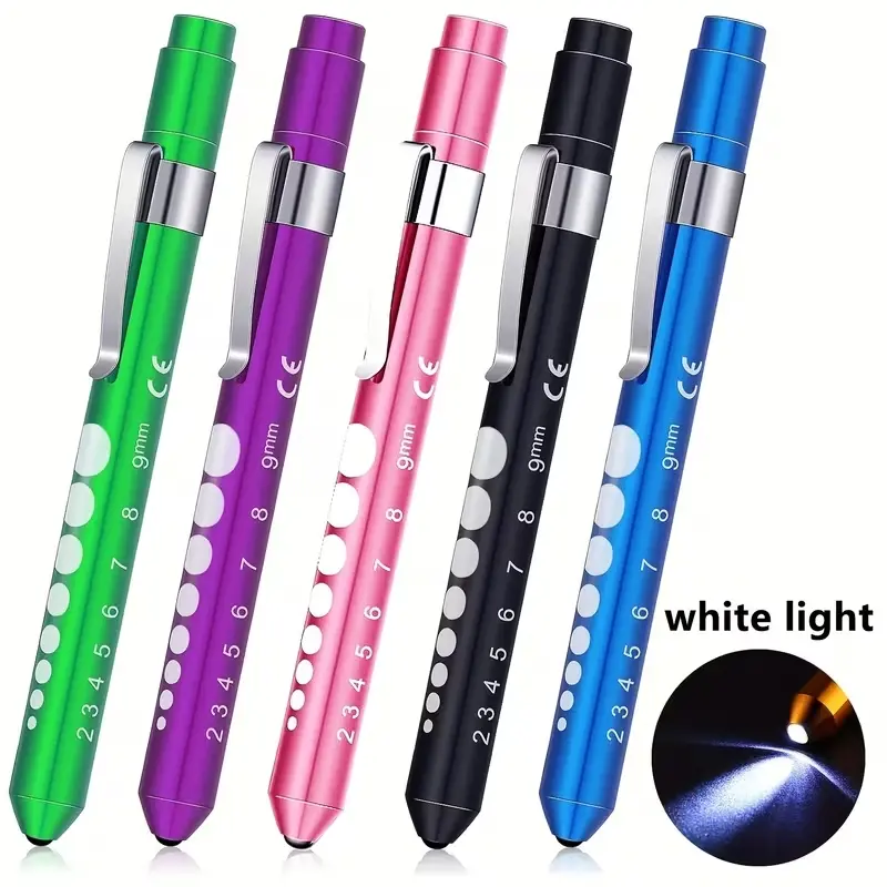 Nurse and Doctor Gift Set, 5 LED Reusable Pen Lights, Lighted Pen, and Warm, Student Scale, Nurse Flashlight, Medical Student, Daily Use, Pocket Clip, White Light