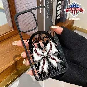Magnetic Phone Case Compatible for iPhone 16 15 14 Pro Max 13 12 11 XR XS Plus E Baseball Lover MAMA Pattern Hard Acrylic Back Soft TPU Edge Shock-resistant Cover