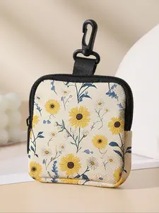 Floral Pattern Coin Purse, Zipper Wallet Design, Multi-Functional Storage Bag, Durable Polyester, Digital Printing, Key Card Holder, Ideal Gift