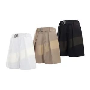 Summer high-waisted women’s suit shorts — drapey wide-leg mid-thigh pants with a metal buckle belt, suitable for commuting and casual wear