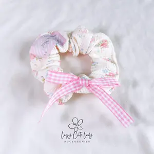 Floral Elegance Hair Scrunchie with Ribbon Bow