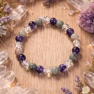 The Cosmic Gateway - Amethyst, Cracked Clear Quartz, & Labradorite Bracelet
