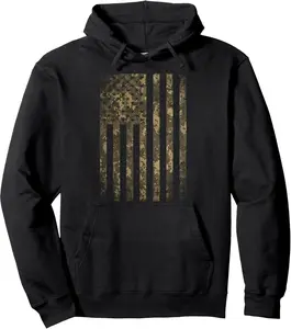 Camouflage American Flag Print Camo Military Tactical Gifts Pullover Hoodie