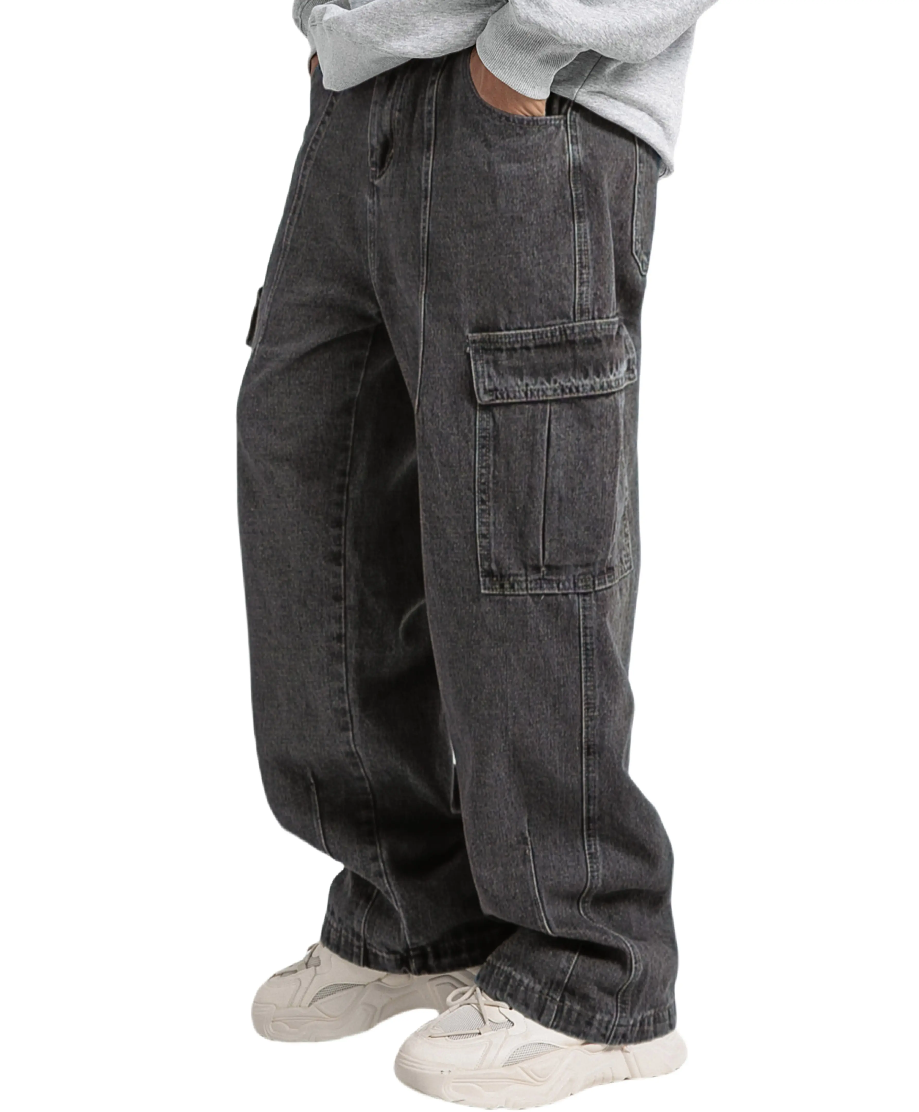 Mens Baggy Jeans for Men Women Y2k Skater Vintage Plain Pants Multiple Pockets Casual Wide Leg Loose Fit Cargo Denim Jeans Streetwear Beige skinny jeans bootcut jeans men jeans for men jeans pants for men baggy jeans for men