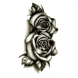 Waterproof Black Double Rose Temporary Tattoo Sticker - Safe Easy Apply & Remove, Long-Lasting Sweatproof Body Art for Parties & Festivals, Skin-Friendly No Residue, Comfortable Fit Artistic Design, Waterproof Realistic Tattoos
