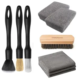 9 pcs Car Cleaning Kit Microfiber Cloth, Applicator, Detailing Brushes Car Interior Cleaning Tools for Leather, Dashboard & Upholstery