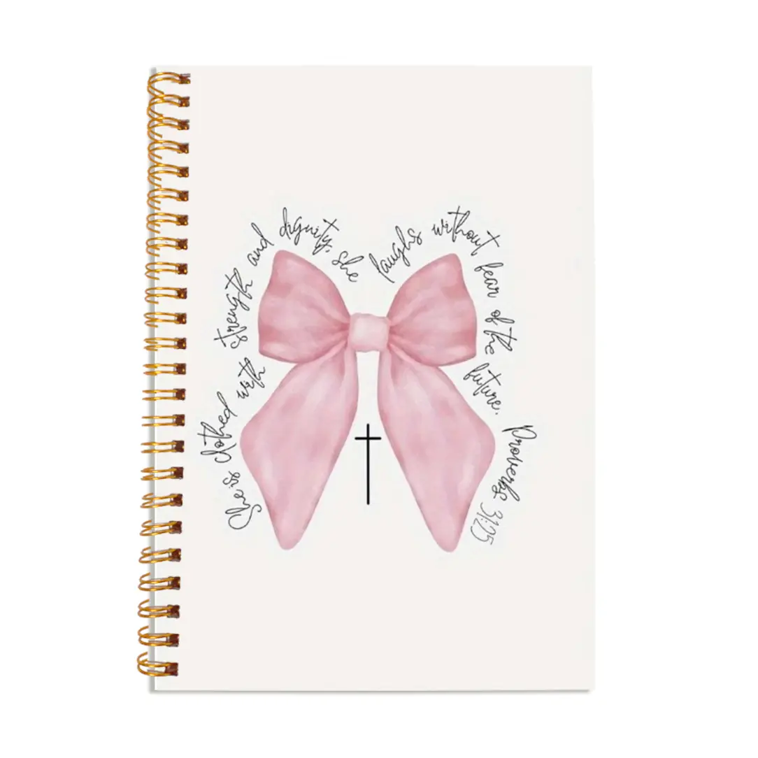 1PC 5.5×8.3in Christian Theme Daily Devotional Notebook Church Notes Journal Book, 50 Pages with Bow Design, Ideal Gift for Faithful Women, Strength & Dignity Diary
