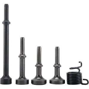 5 count Smoothing Pneumatic Air Hammer Chisels Tool with 1 count Spring, Alloy Steel Pneumatic Chisel Bits Accessories with 0.401'' (10mm) Shank