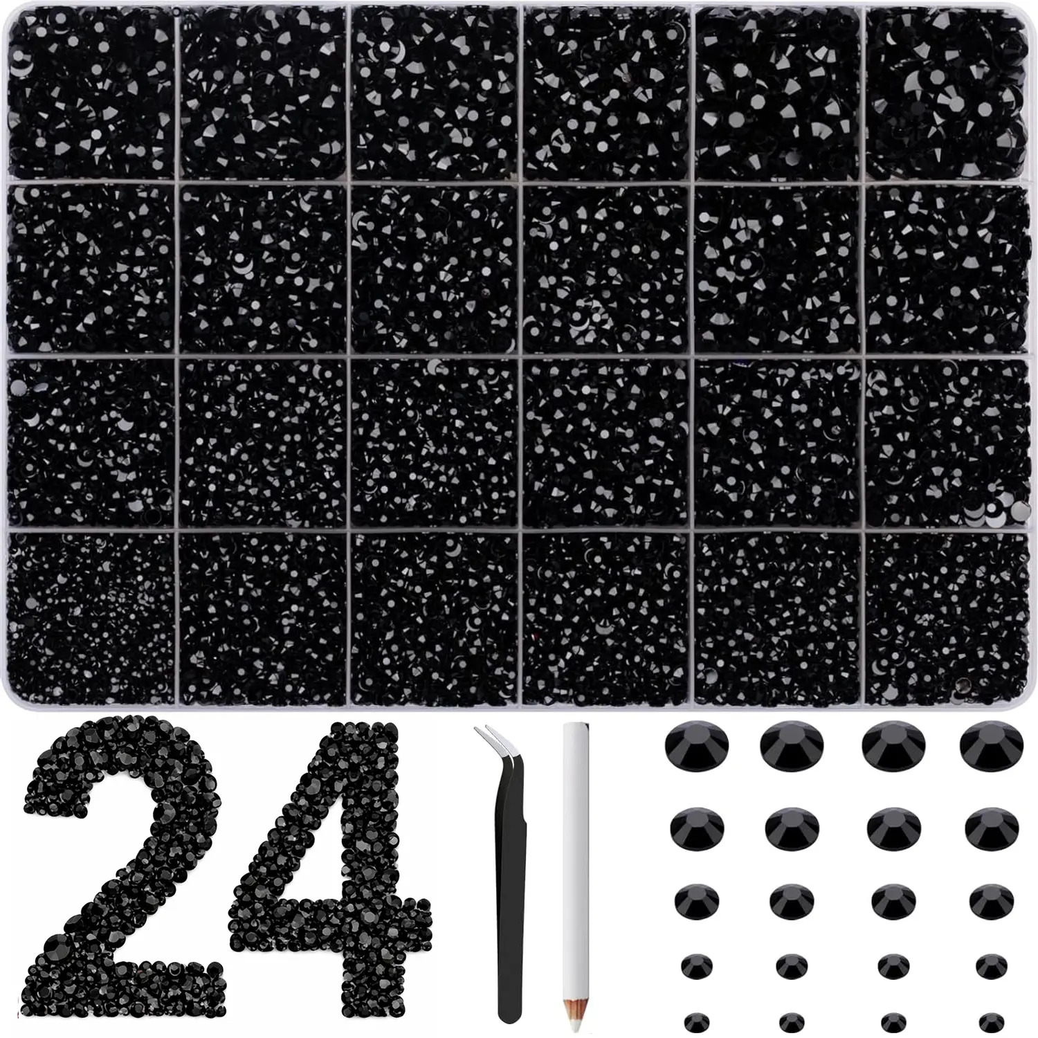 Bedazzler Kit with 30000 Black Jelly Rhinestones & Beading Tools, Flatback Resin Beads with Glossy Finish for Nail Art Decor & Versatile Crafting, Crafting Supplies, Bedazzled, Art Projects
