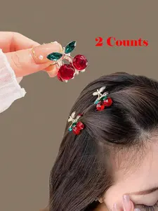 Cute Cherry Decor Hair Claws, Super Cute Clips, Colorblock Hair Accessories for Women & Girls, Minimalist Headwear Suitable for Thick Hair
