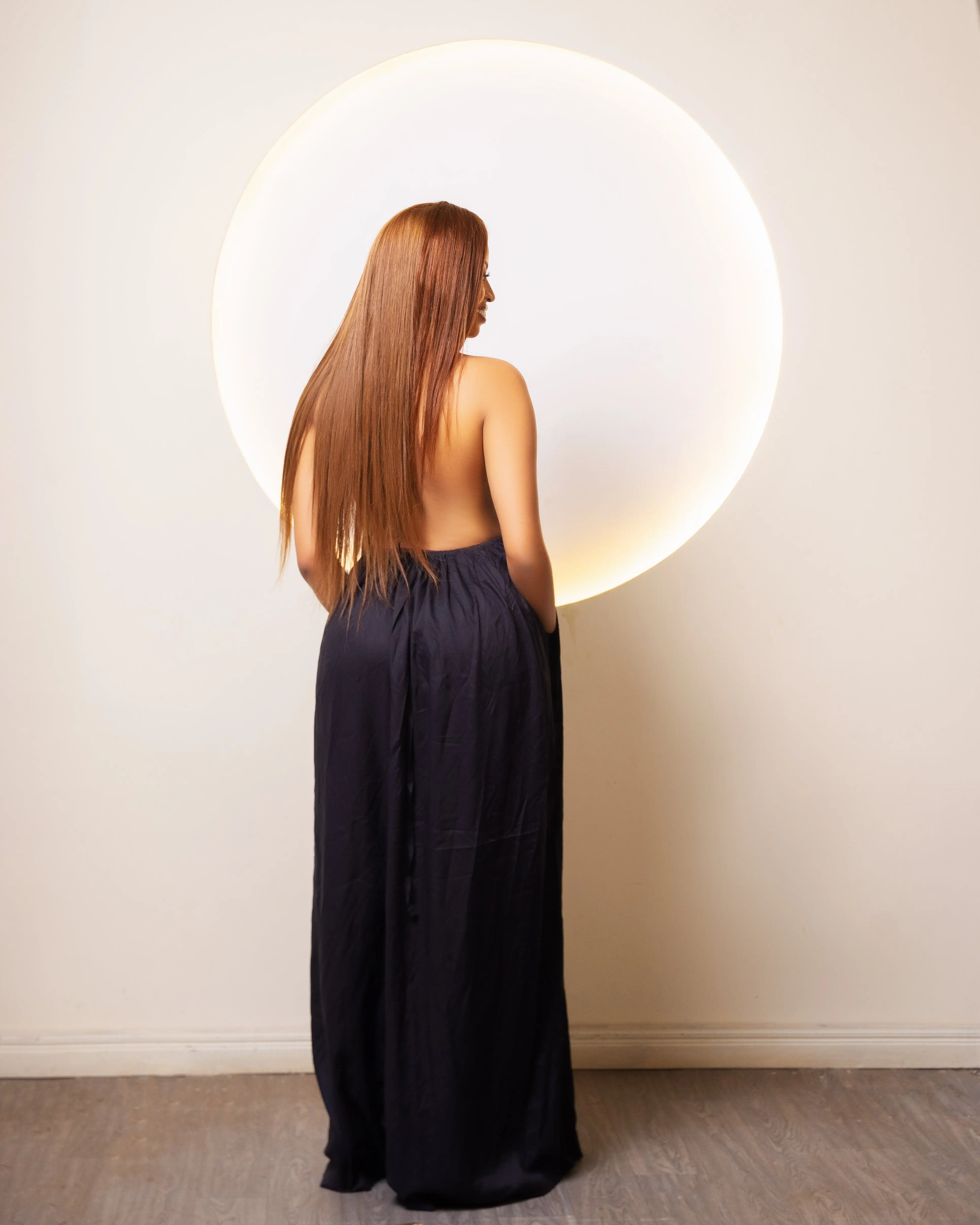 Zia Backless Maxi Dress | with in built boob support and head wrap - Black