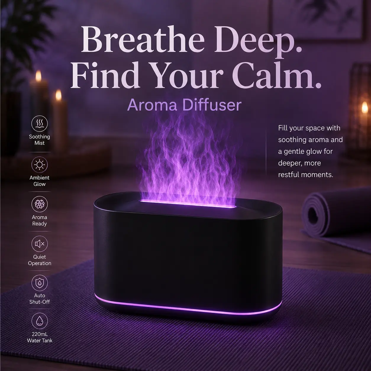 Mini Aroma Humidifier with USB Power and Color LED Light, Compact Fragrance Mist Diffuser for Bedroom, Office, Desk, Nightstand and Home