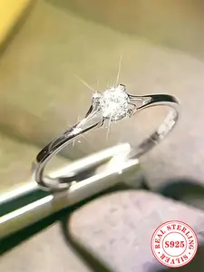 925 Sterling Silver Fashion Artificial Zircon Decorated Ring, Elegant Engagement Ring, Fashion Jewelry for Party, Daily Clothing Decor, Trendy All-match & Exquisite Jewelry for Birthday Gift