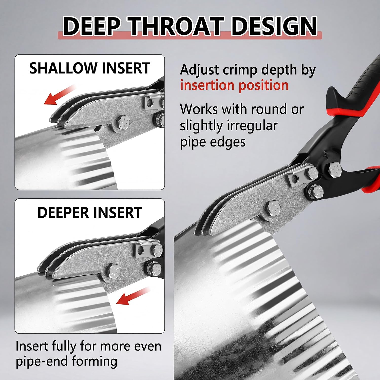 GJANSH 5 Blade Sheet Metal Crimper, 10.5 Inch Duct Crimping Tool for 24-28 Gauge Sheet Metal, HVAC Duct Work, Gutter Crimper for Downspout, Stove Pipe and Venting Work, Safety Lock, Black