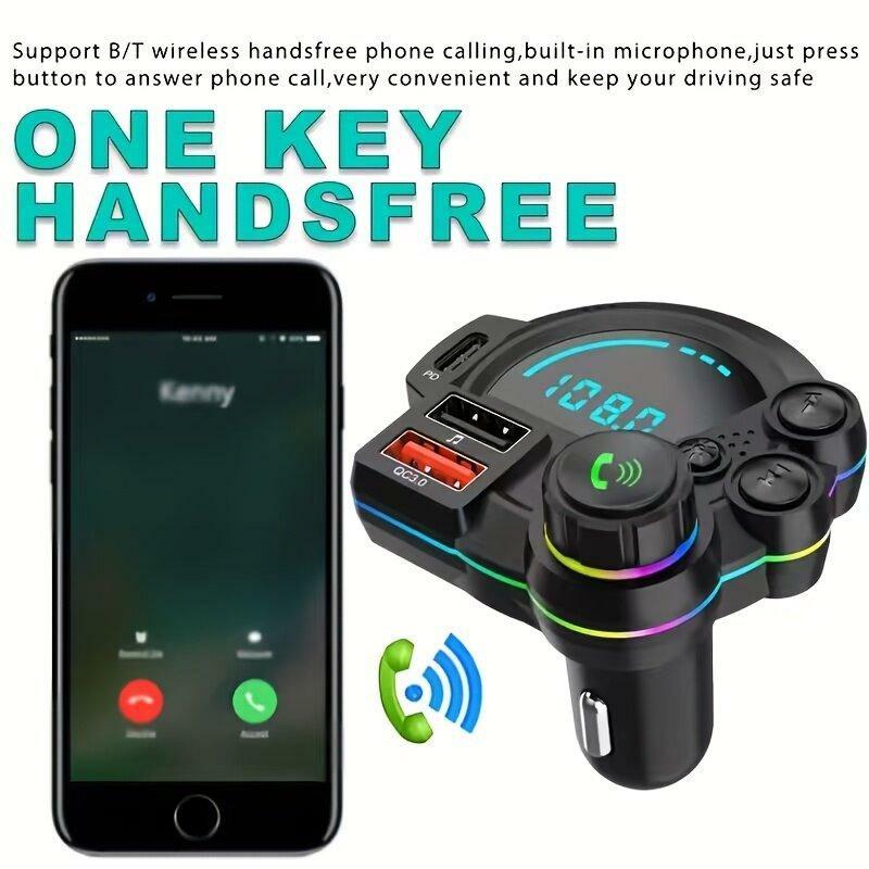 PD 20W USB-C Car Charger & Bluetooth 5.3 FM Transmitter, Wireless MP3 Player, Dual USB Charging Ports, HiFi Lossless Music, Hands-Free Calling, RGB LED Display, TF Card Support, Car Accessories