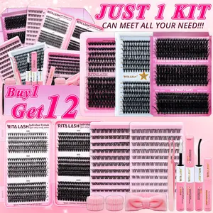 RITALASH 1598Pcs Large Capacity Mixed Styles Cluster Eyelash Set, Individual Lash Clusters, D Curl Design, DIY Personal False Lashes Kit with Glue and Adhesive, Daily Use Party Use