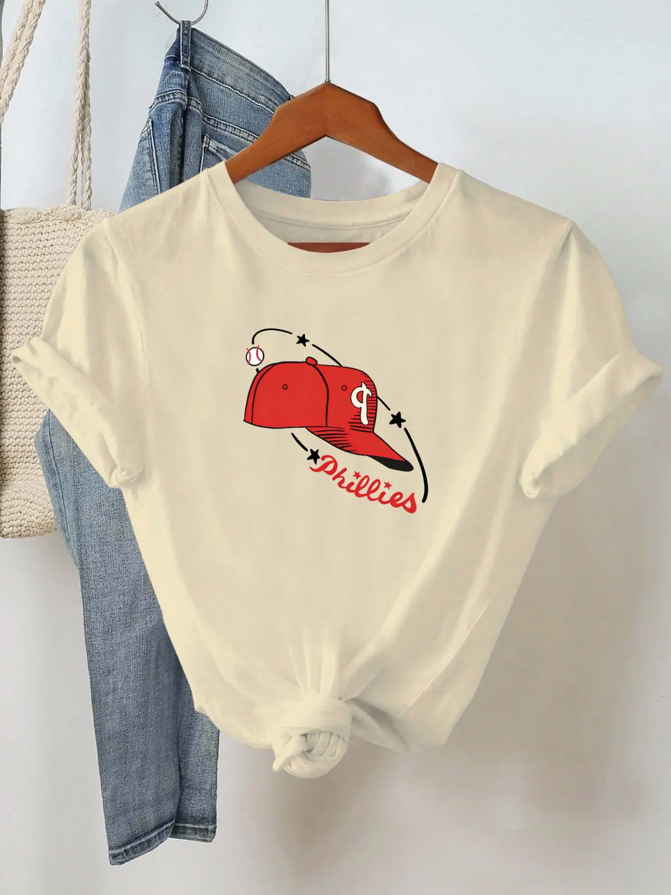 Philadelphia Phillies Baseball Cap Sport Geometric Print Women Short Sleeve Regular Fit New 2026 Summer All Seasons Streetwear Casual Style