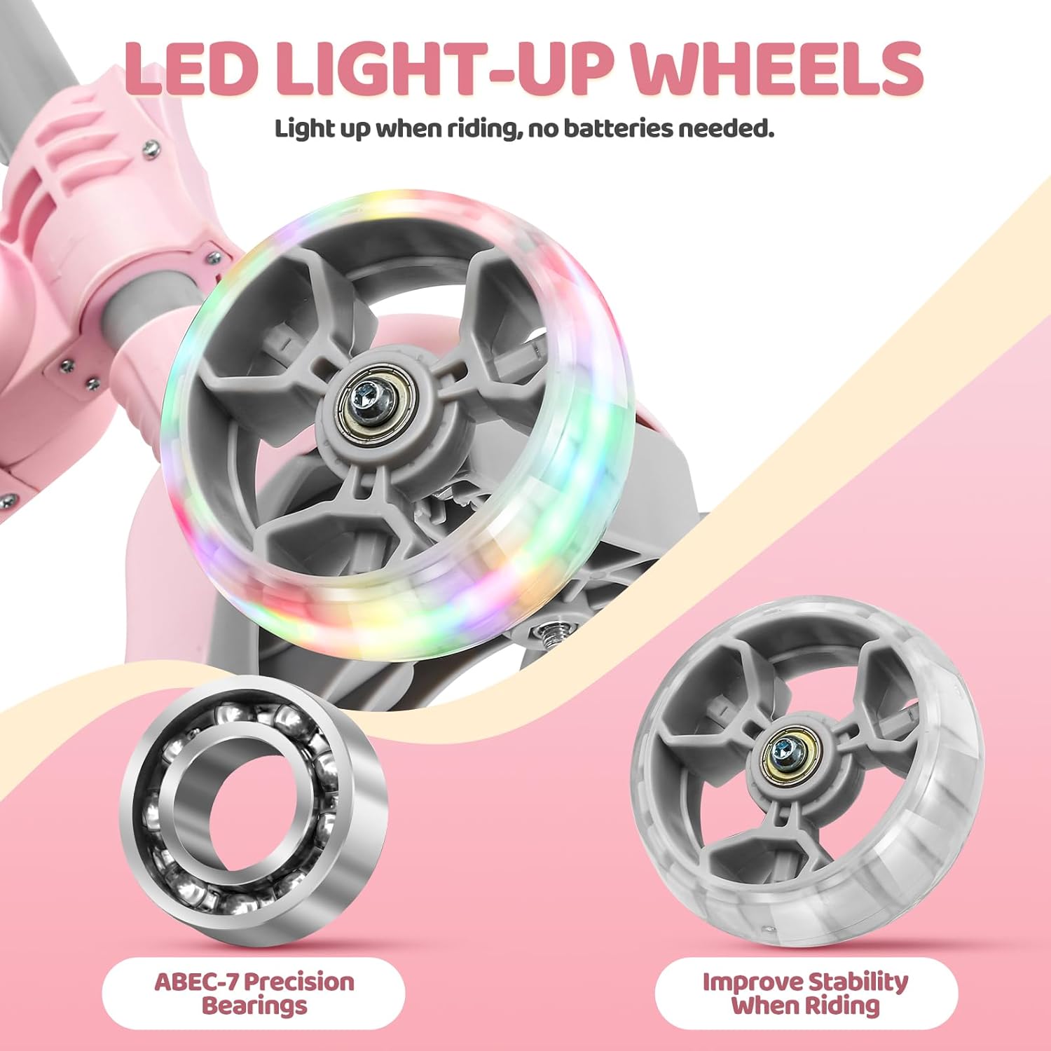 3-in-1 Baby Scooter for 1-3 Year Olds Push & Kick | Adjustable Height Light-Up Wheels Toddler Balance Bike Alternative | Best Christmas Gift Pink for Kids Electric holiday hual sale flash led