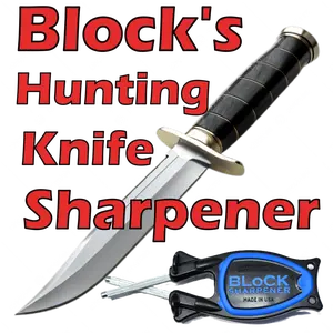 Block sharpeners Black with Blue nonslip grip handheld Hunting knife sharpener, made to reline and hone blades back to original cutting edges, Takes well made knives shaving sharp with no lips nor burrs.