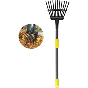 Leaf Rake for Gardening, Adjustable Metal Garden Rake for Leaves Long Handle 30-70", 11 Tines 9" Wide Small Lawn Collapsible Yard Adult  Rake for Camping Flower Beds Mulch Shrub
