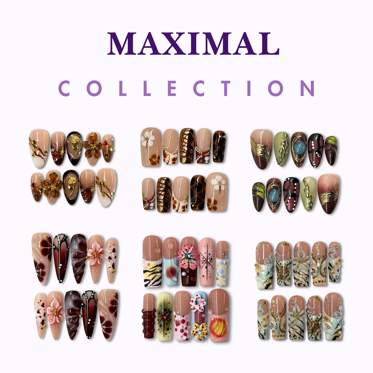 NailPhoria MAXIMAL Collection - Handmade Press-On Nails | Reusable, Salon-Quality, Long-Lasting, Glossy Design