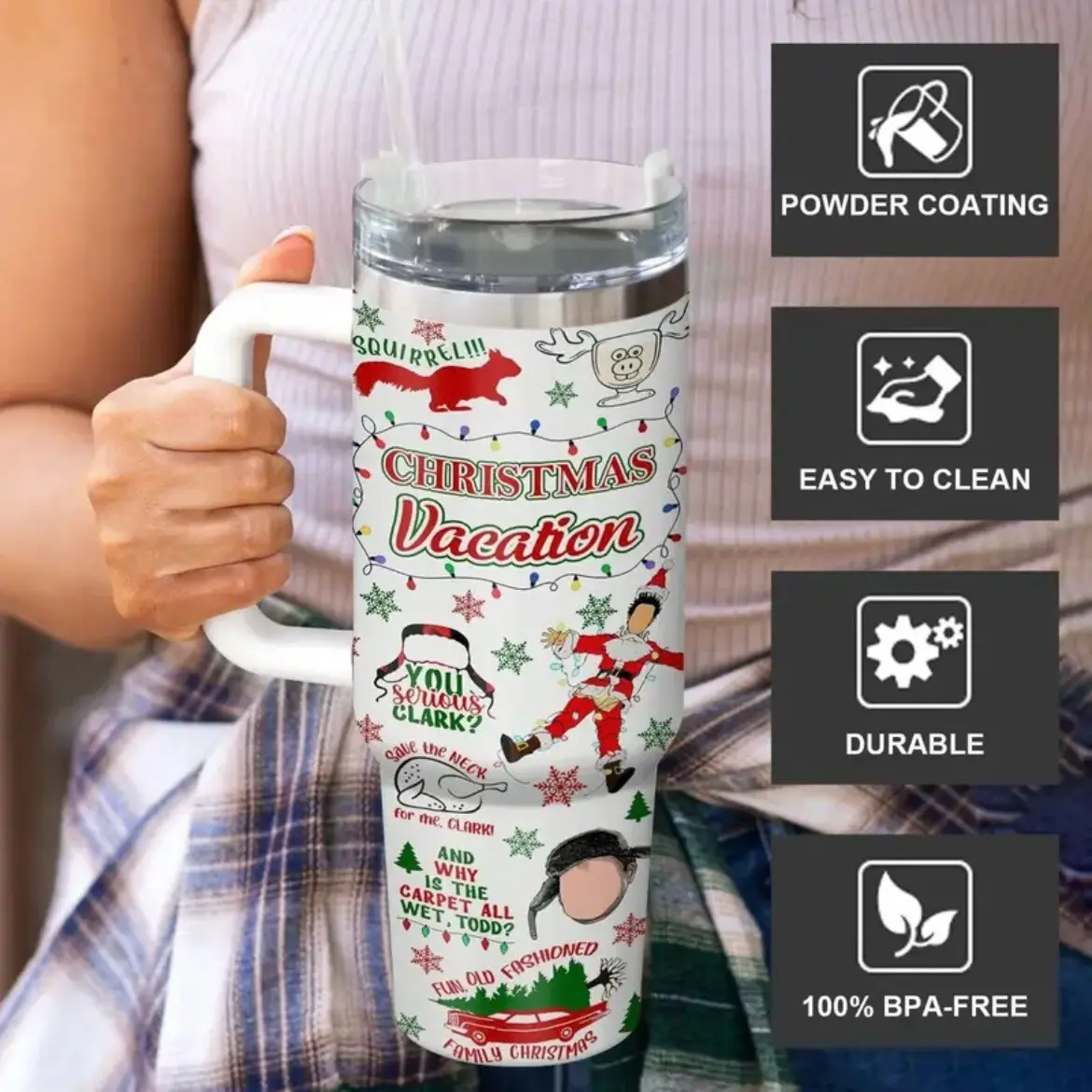 Title: Christmas Vacation Tumbler 40oz with Handle, Funny Holiday Quotes Tumbler, Perfect Christmas Gift for Movie Lovers holiday  tumbler