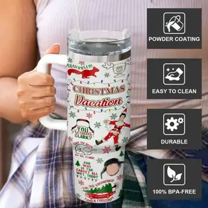 Title: Christmas Vacation Tumbler 40oz with Handle, Funny Holiday Quotes Tumbler, Perfect Christmas Gift for Movie Lovers holiday  tumbler