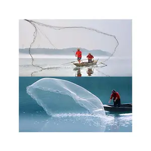 Handmade American Saltwater Fishing Cast Net With Heavy Duty Real Zinc Sinker Weights For Bait Trap Fish 3FT/4FT/5FT/6FT/7FT/8FT/9FT/10FT Radius 3/8 Inch Mesh Size, With Gift Shrimp Net