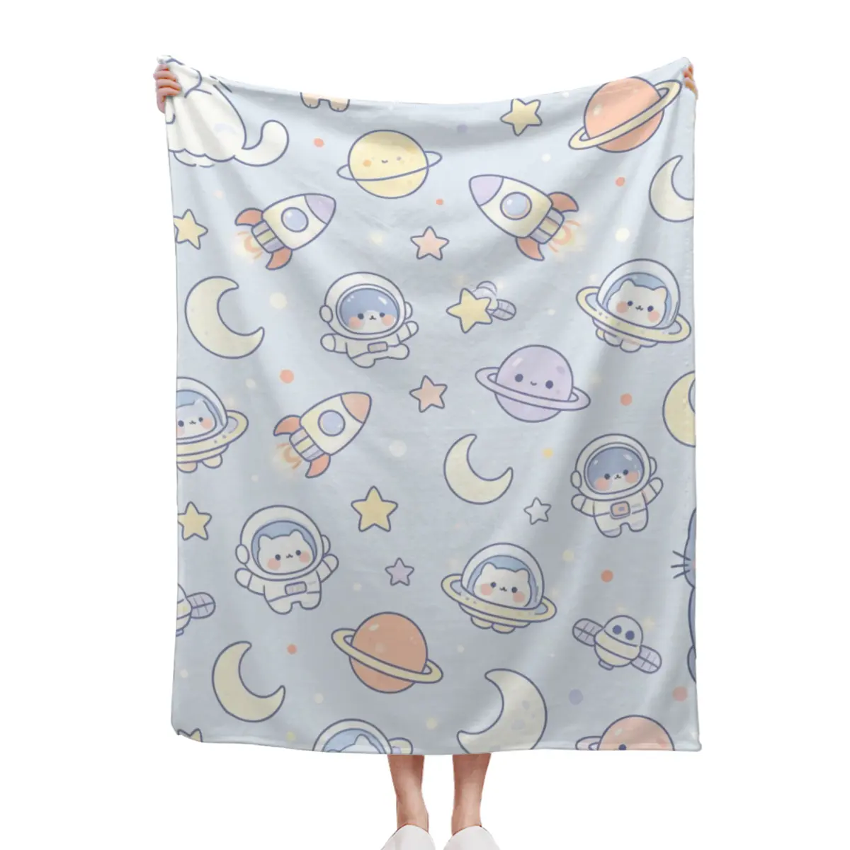 Moon Star Cloud Dreamy Light Blue Aesthetic Throw Blanket Soft Pastel Sky Print Cozy Fleece Blanket For Girls Room