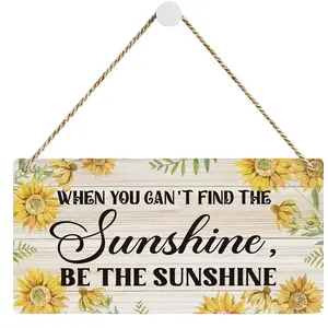 Handmade Sunflower Wooden Hanging Plaque, Inspirational Home Office Decor, Floral Design, Rustic Style, Rope Suspension Function, Sunshine