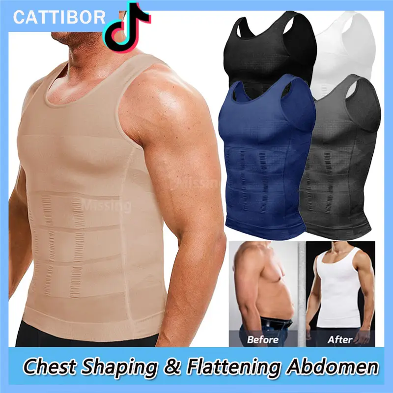 CATTIBOR 1/2 Pack Men Body Shaper Compression Vest,Men Abdomen Sleeveless Running Workout Fitness GYM Tank Tops Shirts Menswear GYM Shirts,Back to Sch