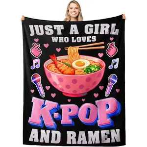 Kpop Merch Blankets for Girls, Kpop Ramen Blanket for Girl Who Loves K-Pop, Korean Throw Stuff for K Pop Fans Lovers, Christmas Throw Blankets for Sisters Friend Stocking Stuffers for Women