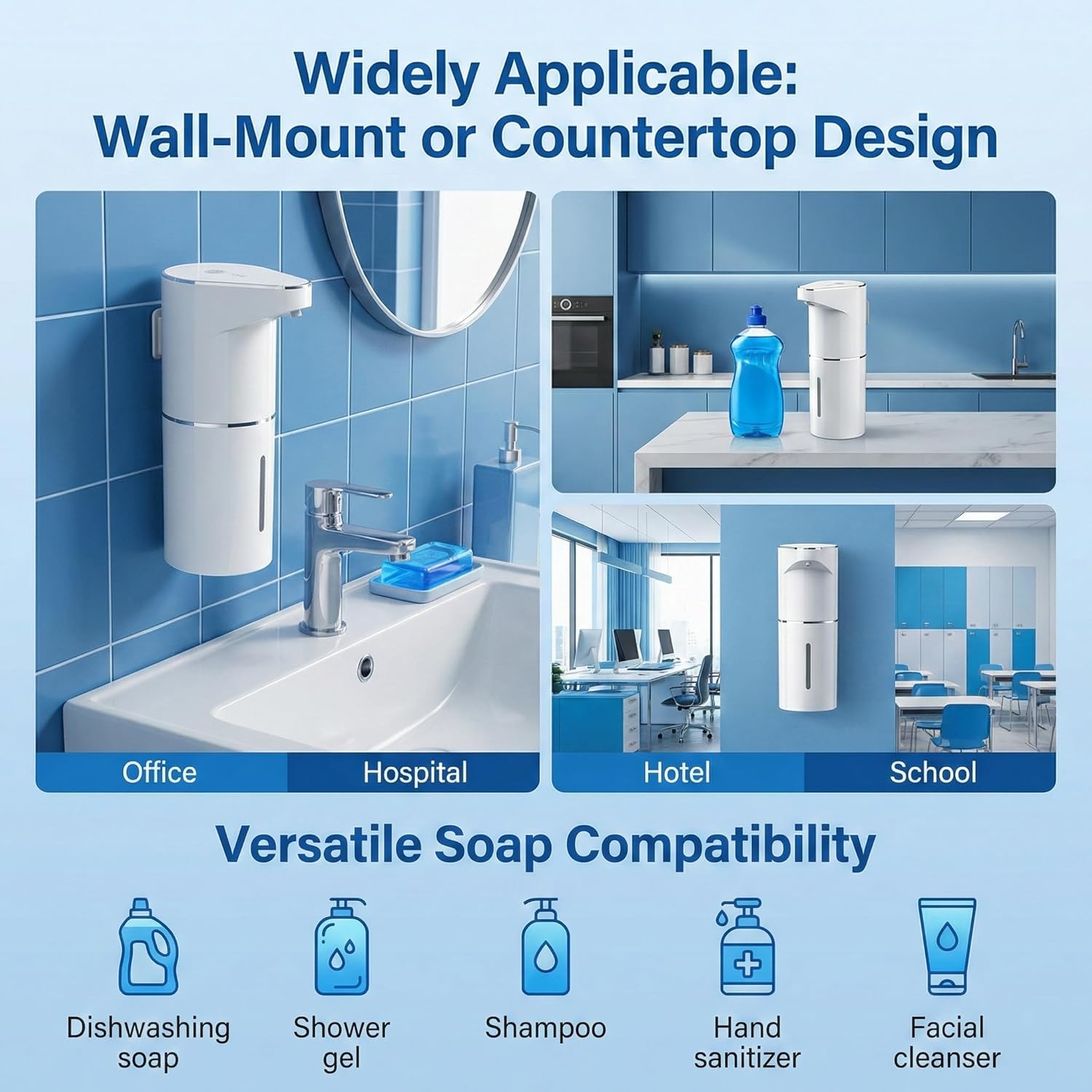 Automatic Foaming Soap Dispenser, 13oz/350ml White Touchless Foam Hand Soap Dispenser with 3 Foam Levels Wall-Mounted & Countertop Design Type-C Rechargeable for Kitchen Bathroom Utensils